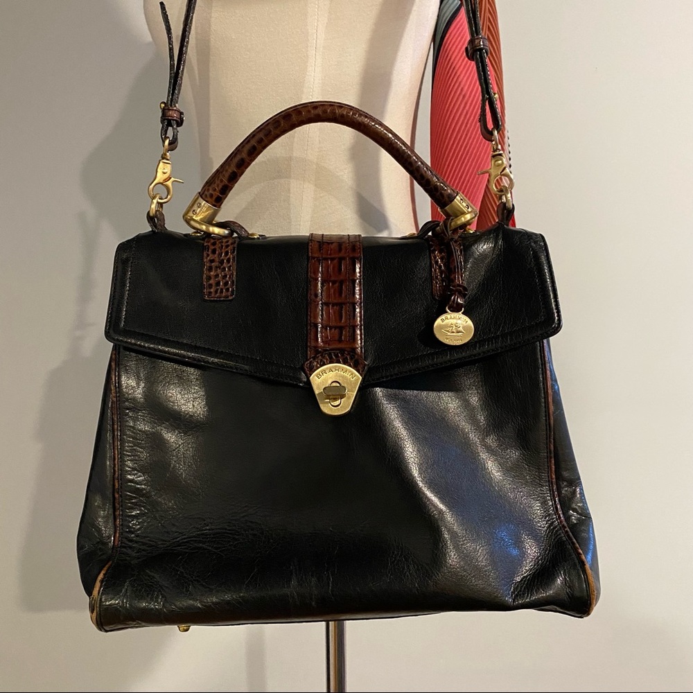 Brahmin leather satchel with croco trim